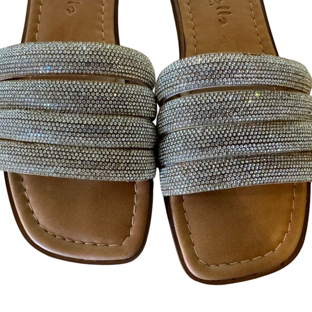 MARELLA Silver Rhinestone Beaded Slide Sandals Women Size 7 Sparkly Summer Slip - Picture 2 of 4